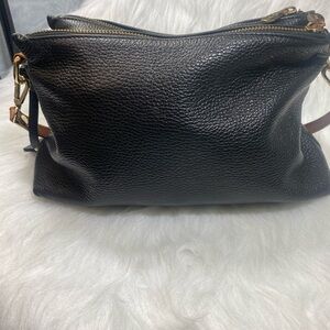 VALENTINA  PURSE BLACK WITH GOLD ZIP CLOSURES GENUINE LEATHER MADE IN ITALY